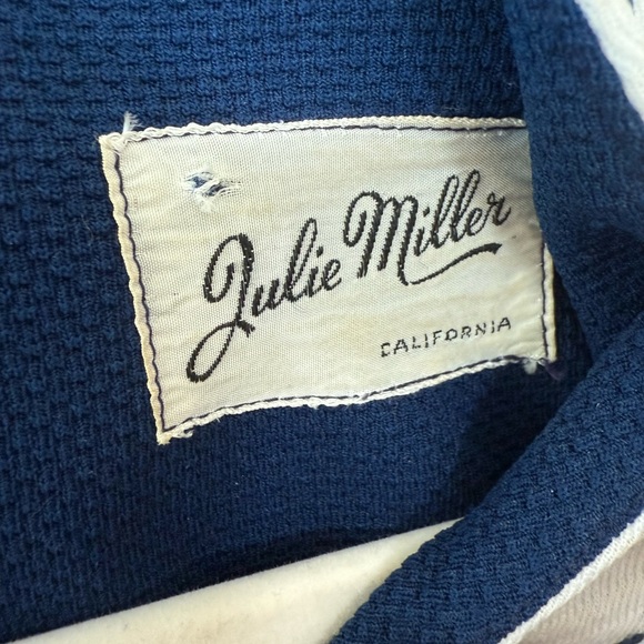 Julie Miller Vintage Chain Pocket Blue and White Vneck Dress 70’s - Picture 7 of 9